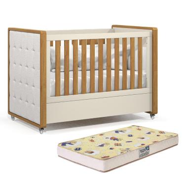 Imagem de Berço Americano Tutto New com Capitonê e Colchão Supreme - Matic Móveis Off White/Freijó