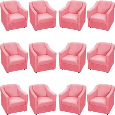 Imagem de Kit 12 Poltronas Mila Pé De Plástico Cromado - Rosê Suede