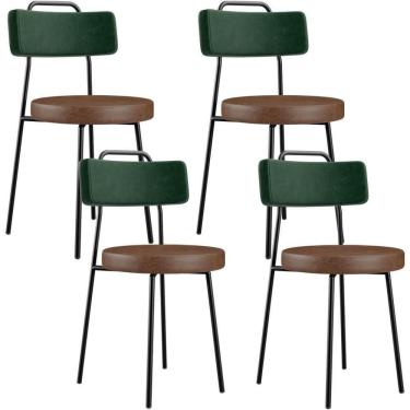 Imagem de Kit 04 Cadeiras Estofada Para Sala Jantar Barcelona L02 Facto Verde Musgo Couríssimo Marrom - Lyam