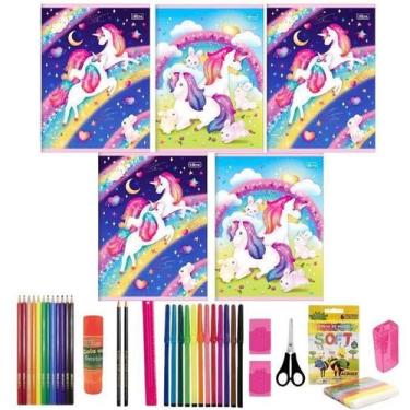 Imagem de Kit 10 Cadernos Unicórnio Tilibra Grande 60 Folhas 38 Itens