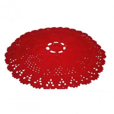 Imagem de Tapete De Crochê Redondo Vermelho Artesanal