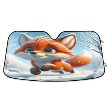 Imagem de Playful Fox Snowy Forest Sun Shield para para-brisa de carro, dobrável, para-sol para a maioria dos sedãs, SUV, caminhões, médio