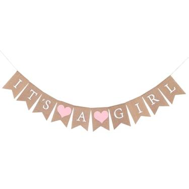 Imagem de Shimmer Anna Shine Faixa de serapilheira It's a Girl para decorações de chá de bebê e festa de revelação de gênero (corações rosa claro)