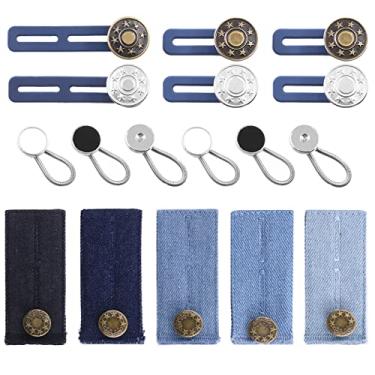 Imagem de Rustark Conjunto De 17 Extensores Cintura Jeans Com Botões Ajustáveis, Sem Costura, Elásticos Metal, Silicone Para Mulheres, Homens, Calças Jeans, Camisas Sociais
