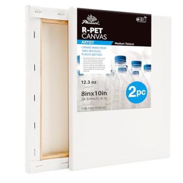 Imagem de PHOENIX Tela Esticada 8X10" R-Pet Para Pintura, Pacote Com 2 Unidades - Feita Garrafas Plásticas 100% Recicladas, Telas Em Branco Resistentes De 355 G, Óleo E Acrílico