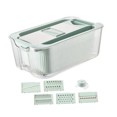 Imagem de WeiLaiKeQi Fatiador Mandoline para Cozinha Multifuncional Cortador de Cebola Cortador de Alimentos Fatiador Profissional de Pepino com Recipiente, Azul com 6 Lâminas