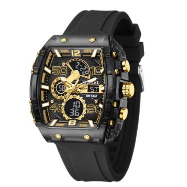 Imagem de SMAEL Relógios masculinos militares ao ar livre digital quadrado à prova d'água tático exército relógio esportivo masculino ouro 8109, Ouro preto - 8109, Moda, casual e esportiva