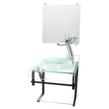 Imagem de Gabinete de vidro 40cm para banheiro curvado duplo pp cuba chapéu inco