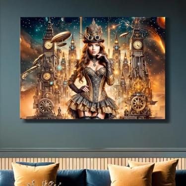Imagem de PUREVACY Impressão artística feminina Steampunk Imagens em tela industrial. Pinturas decoração de parede. Decoração de casa moderna para sala de estar. Orientação de decoração moderna Tamanho vertical