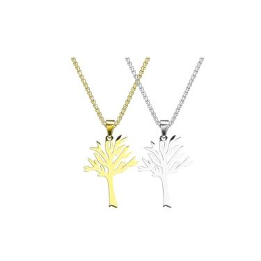 Imagem de DivaGlamz Colar de árvore para mulheres, colar de aço inoxidável hiphop punk rock estilo árvore da vida colares com pingente de joias modernas para presente, Large, Aço inoxidável, Sem Pedra Preciosa