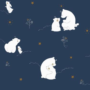 Imagem de Papel De Parede Infantil Ursinhos Azul Marinho E Branco