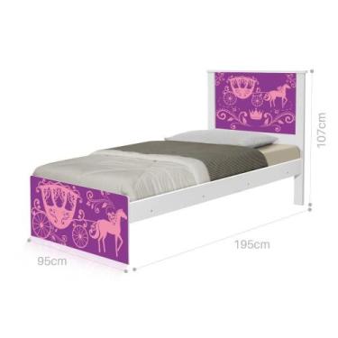 Imagem de Cama Solteiro com Cabeceira Adesivada Carruagem Princesa - CASA H