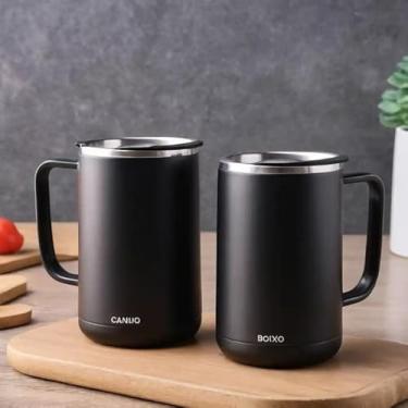 Imagem de Caneca Térmica Parede Dupla em Aço Inox Preta 800ml com Canudo - Estilo Minimalista