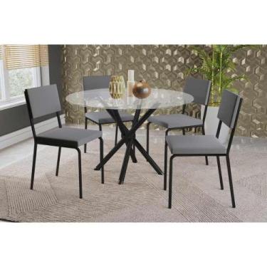 Imagem de Conjunto: Mesa Sala Jantar Volga c/ Tampo de Vidro 95cm e 4 Cadeiras Z