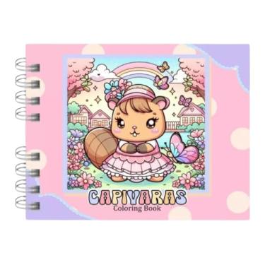 Imagem de Livro de Colorir Capivara – Capa Dura Holográfica A5 • Espiral Wire‑O Reforçado • 50 Páginas Papel 180g • Folha de Acetato Protetora • Ideal para Canetinha, Lápis e Marcadores