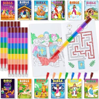 Imagem de Ben Louis 24 Peças Mini Livros De Colorir Cristãos Para Crianças Com 24 Lápis De Cor Versículo Bíblico Religioso Pequeno Livro De Desenho Em Massa Para Crianças Prêmios Da Escola Dominical De Natal Le