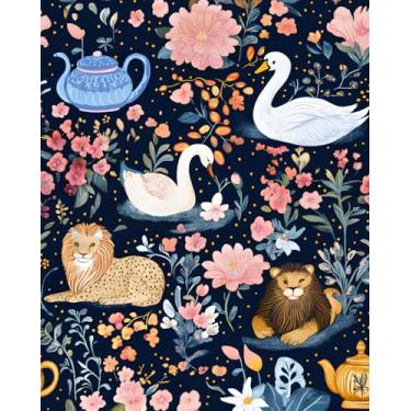 Imagem de XRUIBZI Papel de parede floral azul vintage boho folha de contato animal flor mural de parede vinil impermeável autoadesivo removível para locatário papel de parede 44,5 cm x 299,7 cm