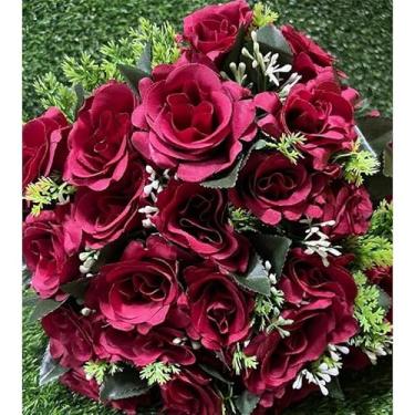 Imagem de Buquê De Flores Artificiais Rosas E Folhagem Elegante Para Decoração De Casamentos E Festas(Marsala-4581/3916,1 unidade)