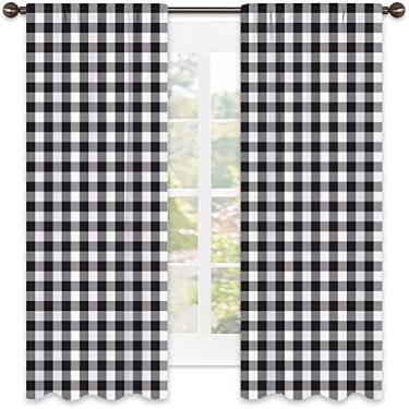 Imagem de Cortinas blecaute xadrez Buffalo para quarto - Cortinas escurecidas com isolamento térmico para sala de estar, L 106 x C 150 cm
