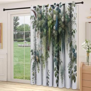 Imagem de Divisória de parede de cortina de divisória de sala botânica, galhos e folhas em cascata com estampa em estilo aquarela, para quarto, jardim de infância, sala de estar, L 250 x C 236 cm verde, azul e