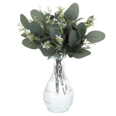 Imagem de KALIONE 12 peças de folhas de eucalipto de dólar artificial prata palitos caules e galhos falsos com sementes brancas, 11,4 polegadas decoração de hastes de plantas para buquês de vasos, arranjos de