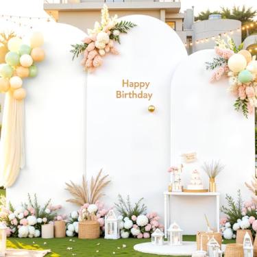 Imagem de Conjunto de 3 capas de arco branco – 1,8 m, 1,5 m, arco de 2 m, capa de fundo de elastano para chá de panela, chá de bebê, festa de aniversário, banquete, decoração de fundo