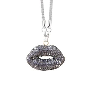 Imagem de Acessórios para pendurar com strass de cristal brilhante para mulheres, pingente de espelho retrovisor de diamante, enfeite de interior de carro Lucky Auto (cinza)