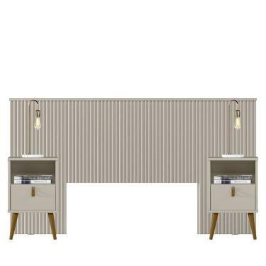 Imagem de Cabeceira Ripada 2,40 e 2 Mesas Laterais Alexa - OffWhite - EdeCasaMoveis