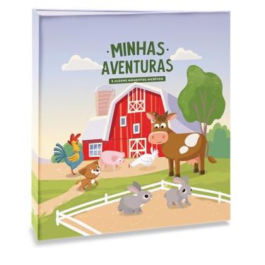 Imagem de Álbum de fotos Ical, encadernação fichário, para 200 fotos 10x15cm - envelope plástico branco - linha Infantil - modelo fazendinha - minhas aventuras - 187