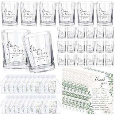 Imagem de Roshtia 50 conjuntos de lembrancinhas de casamento para convidados 59 g copos de shot de casamento Take a Shot We Tied the Knot Glasses Cups with Thank You Cards and Organza Bags for Bridal Shower