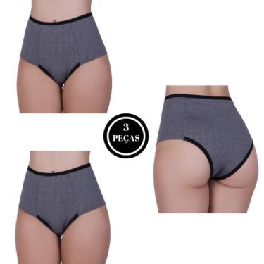 Imagem de Kit 3 Calcinha Alta Compressão Cós Alto Mescla Tanga Modeladora Pós Pa