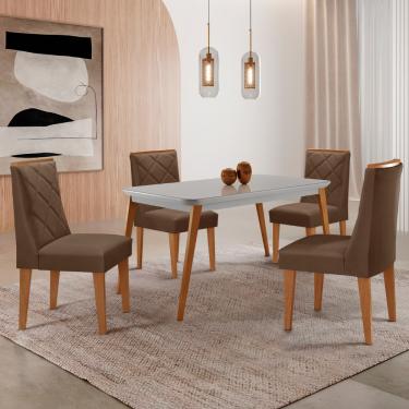 Imagem de Mesa de Jantar Copper 120cm Tampo Canto MDF Vidro com 4 Cadeiras Isadora Moderna Mobilia - Veludo Marrom/Nat/Off/Serig. Off