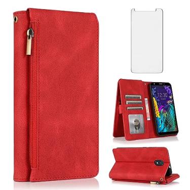 Imagem de Compatível com LG Aristo 4/Astro 4+ Plus/Tribute Royal X320/Escape Plus/Journey LTE L322DL/K30 2019/Arena 2/X2/Prime 2 Capa carteira protetora de tela de vidro temperado capa flip de couro suporte de