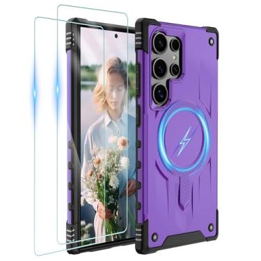 Imagem de Gritup Capa para Samsung Galaxy-S24-Ultra-Case com Magsafe, 2 × protetor de tela, S24 Ultra Magnetic Capa protetora anti-impressão digital grau militar à prova de choque para Galaxy S24 Ultra, roxo
