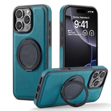 Imagem de Capa para iPhone 15 Pro com suporte para cartão, fixação em suporte de carro, carregamento sem fio, suporte magnético, couro sintético (para iPhone 15 Pro)