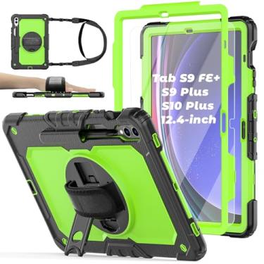 Imagem de BASE MALL Capa para tablet Samsung Galaxy Tab S10 Plus/S9 FE Plus/S9 Plus 5G de 12,4 polegadas, capa protetora à prova de choque com [protetor de tela de vidro temperado], suporte, alça de ombro e