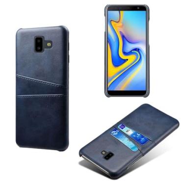 Imagem de Capas Compatível com Samsung Galaxy J6 Prime,Caso de couro PU-Tampa de telefone a prova de choque com 2 slots de cartão,Proteção anti-impressão digital e anti-gota-Blue