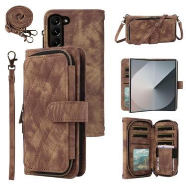 Imagem de Capa de celular para Samsung Galaxy Z Fold 6 5G 2024 capa de celular carteira com cordão transversal alça de ombro flip suporte zíper bolsa porta-cartão de crédito slot acessórios ZFold6 Z6 G Fold6 6Z