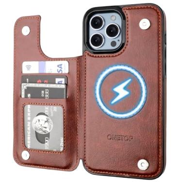 Imagem de ONETOP Capa carteira compatível com Magsafe para iPhone 13 Pro Max com suporte para cartão, capa de couro PU com bloqueio RFID, fecho magnético duplo e capa durável à prova de choque de 6,7 polegadas