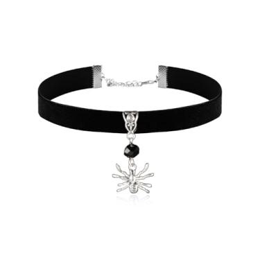 Imagem de Peraca Cris Gargantilha preta para mulheres, colar com pingente de aranha de Halloween, colar vintage, acessórios góticos, joias góticas, Metal, Sem Pedra Preciosa