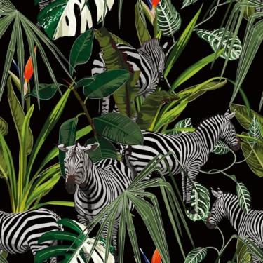 Imagem de COKCOKR Papel de parede zebra, 45 cm x 118 cm, papel de parede removível impermeável selva tropical vinil autoadesivo para sala de estar, quarto, banheiro, armário de parede