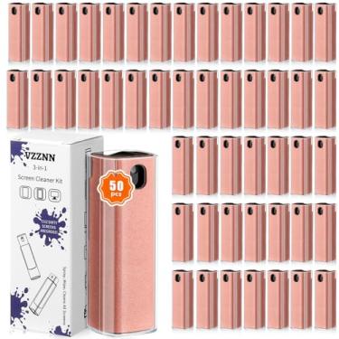 Imagem de Pacote com 50 limpador de tela 3 em 1 limpador de tela spray e pano solução de limpeza integrada para tela sensível ao toque limpador de névoa para todas as telas de carro, celular, laptop, iPad, TV