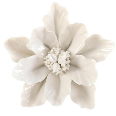 Imagem de ALYCASO Decoração de parede de flor de cerâmica arte 3D artesanal escultura de flores presentes modernos para sala de estar corredor quarto sala de jantar ao ar livre branco K8 12 cm