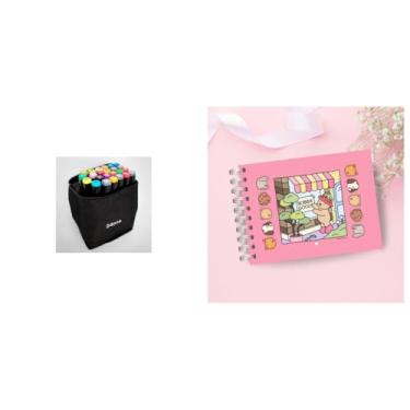 Imagem de Kit Livro De Colorir Capa Dura + Canetinhas Coloridas Touch Marca Texto De 24 Cores – ideal para traços finos e áreas grande (Kit Caneta 24 + Cad Bobbie Rosa)