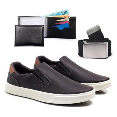 Imagem de Kit Tenis Casual Iate Masculino Com Carteira Resistente Sapatenis Confortavel Leve Macio Dia A Dia Slip On (Café, BR, Adulto, Numérico, 43)