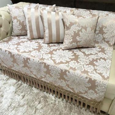 Imagem de Kit 1 Manta Medalhão e 4 Capas de Almofadas Bege Cobre 45cmx45cm - Sua