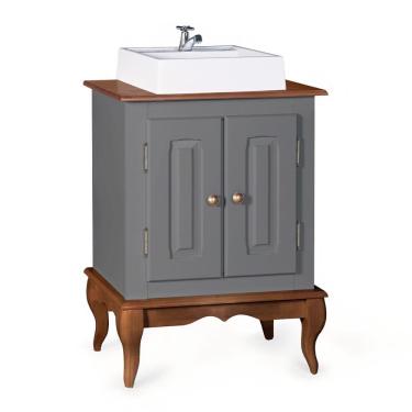 Imagem de Gabinete para Banheiro 2 Portas com Cuba Dália 3057 - Cinza/Imbuia Glazer