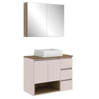 Imagem de Conjunto Gabinete de Banheiro 80cm Vitória com Espelheira e Cuba Mel Arenas MDP Faema