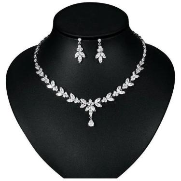 Imagem de Colar E Brinco Noiva Zircônia Prata Festa Debutante Luxo