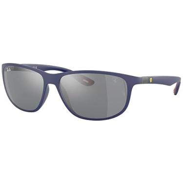 Imagem de Ray-Ban Pacote de óculos de sol RB4394M: RB 4394M e correia de silicone antiderrapante universal, Azul fosco cinza espelhado prata/cinza, 61 mm